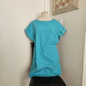 Finley Tunic Dress Oversized Button Back Design 100% Cotton Turquoise Women M